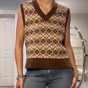 Brown and Pink Argyle Sweater Vest